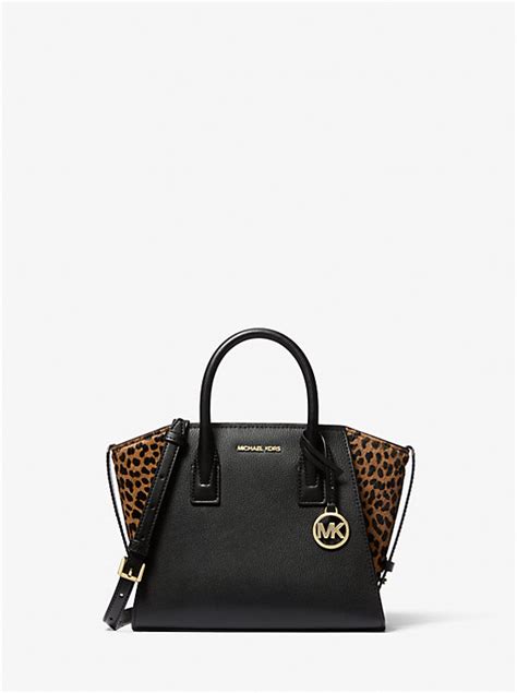 Avril Small Leather and Cheetah Print Calf Hair Satchel .